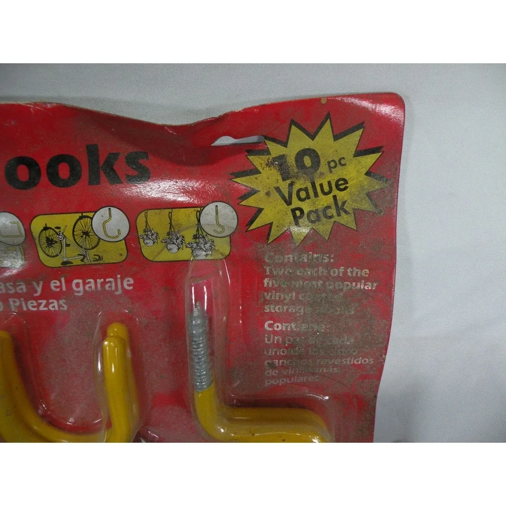 Crawford 10pc Yellow Vinyl Coated Storage Hooks Value Pack Garage Shed Organizer